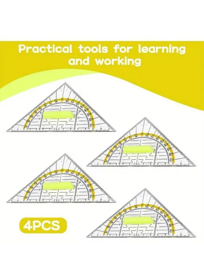 4 Pieces Clear Plastic Triangular Rulers Set Flexible Durable Drawing Tools for Students and Designers - Image 2