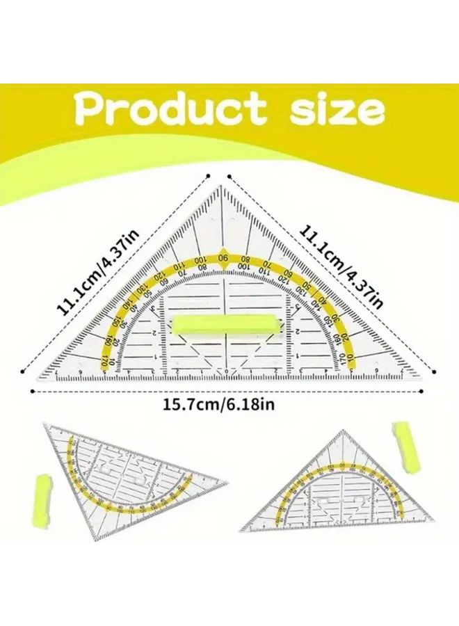 4 Pieces Clear Plastic Triangular Rulers Set Flexible Durable Drawing Tools for Students and Designers - Image 4