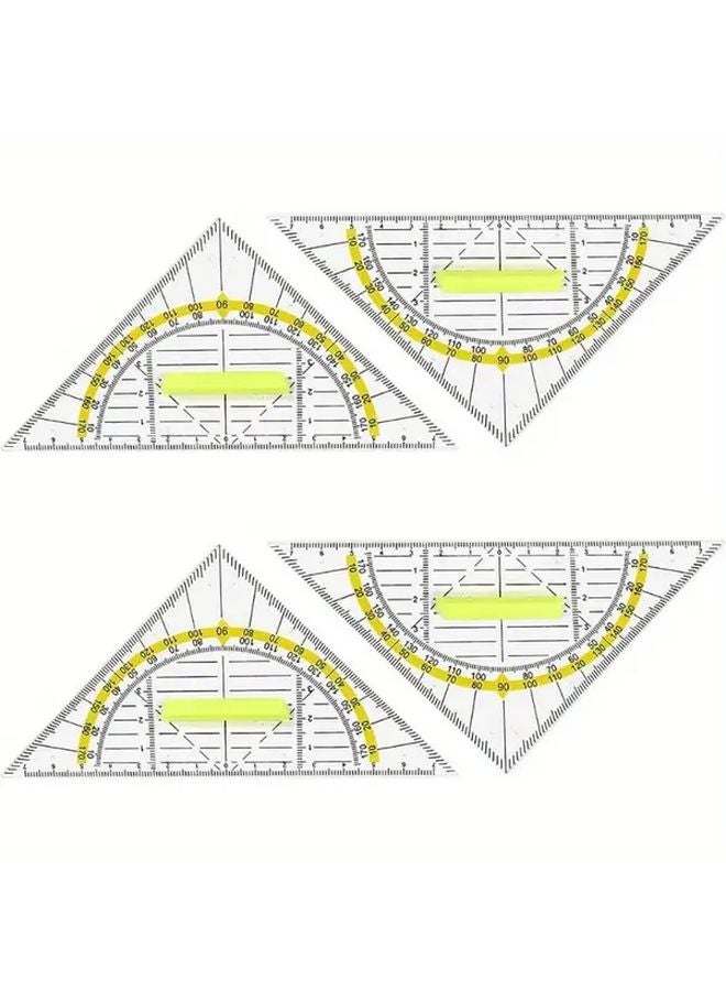 4 Pieces Clear Plastic Triangular Rulers Set Flexible Durable Drawing Tools for Students and Designers - Image 1