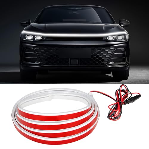Hbxdeco Car Hood Light Strip 71 Inches Waterproof Flexible LED Strip Dynamic Scan Start Up Car Daytime Running Lights Universal Auto Exterior Decor Accessories for Most Vehicles White 71 Inches - Image 1