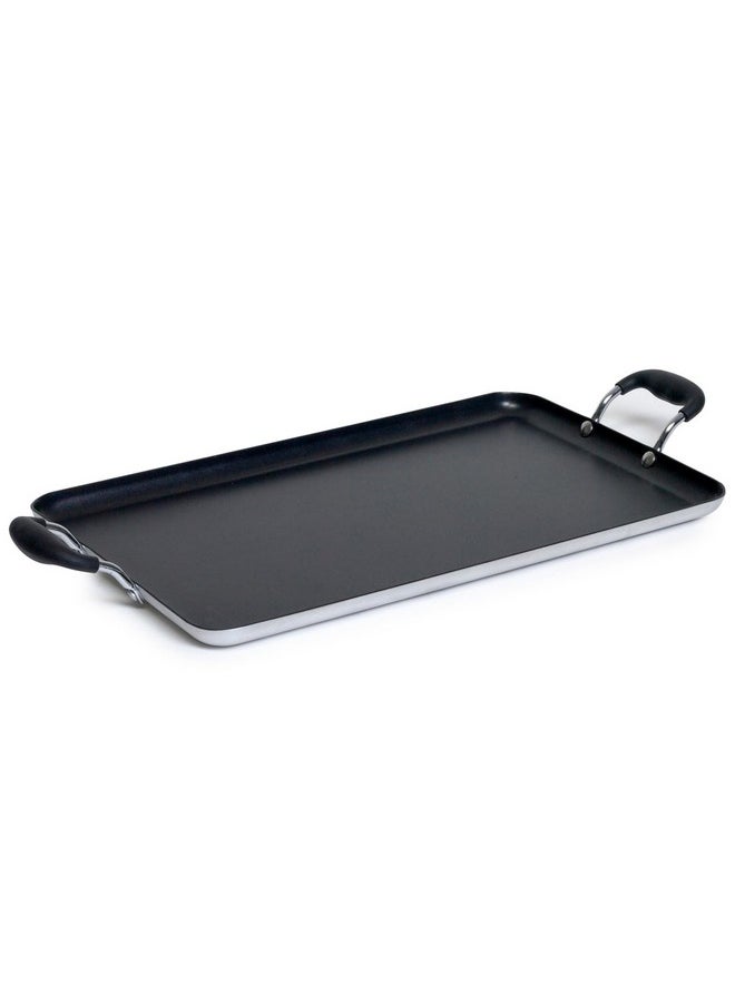 Imusa IMUSA 19x12in Aluminum Nonstick Double Burner Griddle with Cool Touch Handles, Black  - Image 1