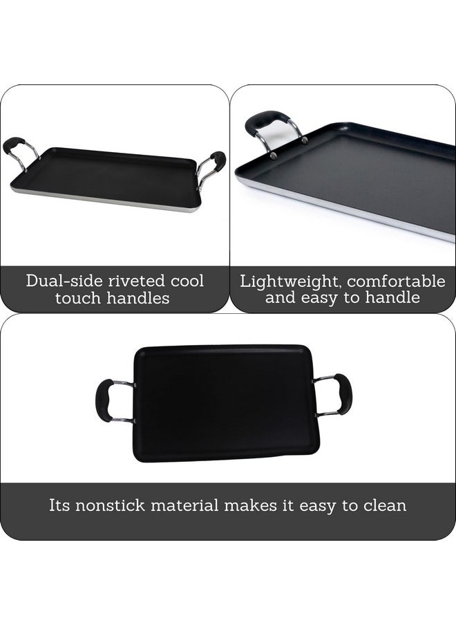 Imusa IMUSA 19x12in Aluminum Nonstick Double Burner Griddle with Cool Touch Handles, Black  - Image 2