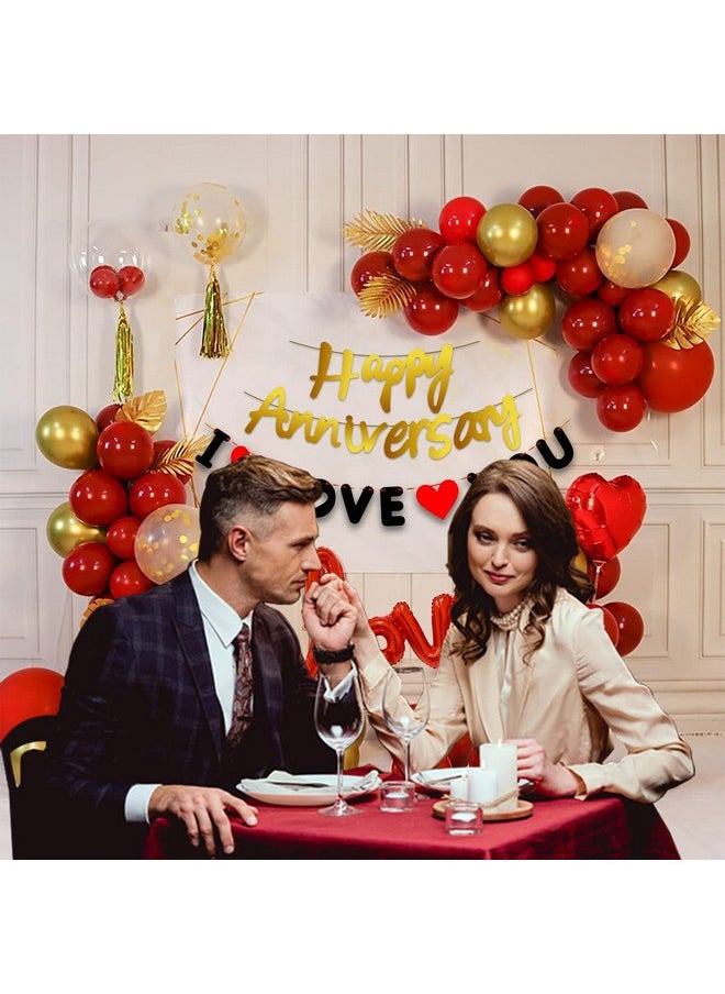 Party Propz Party Propz Happy Anniversary Decoration Items Kit - 45Pcs Wedding Anniversary Decoration Items | Golden Happy Anniversary Banner | I love You Banner (cardstock) | Anniversary Decoration for Couple  - Image 3