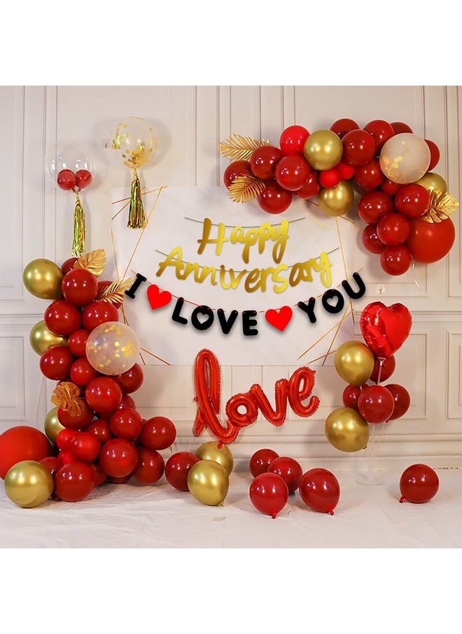 Party Propz Party Propz Happy Anniversary Decoration Items Kit - 45Pcs Wedding Anniversary Decoration Items | Golden Happy Anniversary Banner | I love You Banner (cardstock) | Anniversary Decoration for Couple  - Image 1
