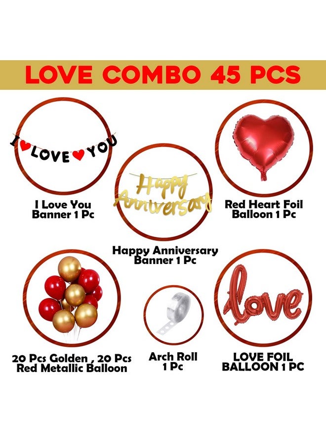 Party Propz Party Propz Happy Anniversary Decoration Items Kit - 45Pcs Wedding Anniversary Decoration Items | Golden Happy Anniversary Banner | I love You Banner (cardstock) | Anniversary Decoration for Couple  - Image 2