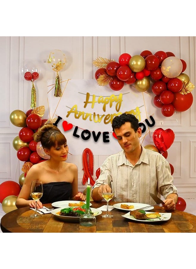 Party Propz Party Propz Happy Anniversary Decoration Items Kit - 45Pcs Wedding Anniversary Decoration Items | Golden Happy Anniversary Banner | I love You Banner (cardstock) | Anniversary Decoration for Couple  - Image 4