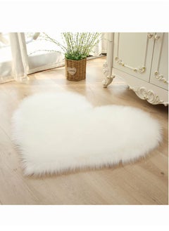 YQbest Heart Shaped Soft Faux Sheepskin Fur Area Rugs Rug Fluffy Carpets for Home Living Room Bedroom Sofa Floor Plush Mat 90*70cm (White)  - Image 2