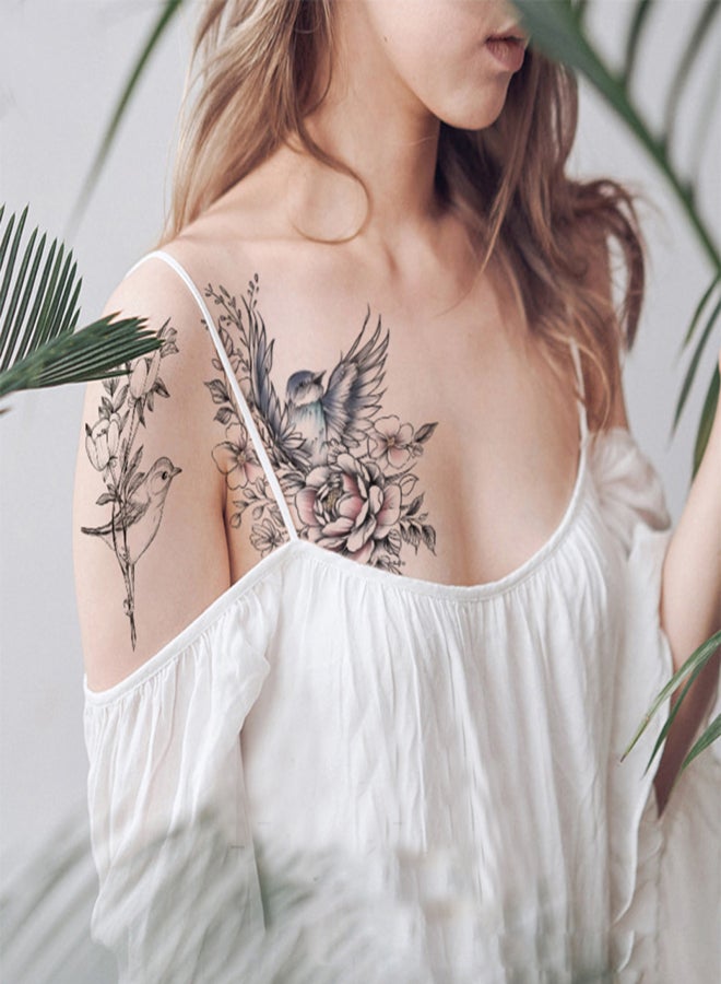 1 Sheet 3D Big Rose Peony Flower Girls Temporary Fake Tattoos Neck Shoulder Sleeve Tattoo Waterproof Tattoos Large Vine Peony Flower Rose DIY Tattoo Stickers for Women - Image 5