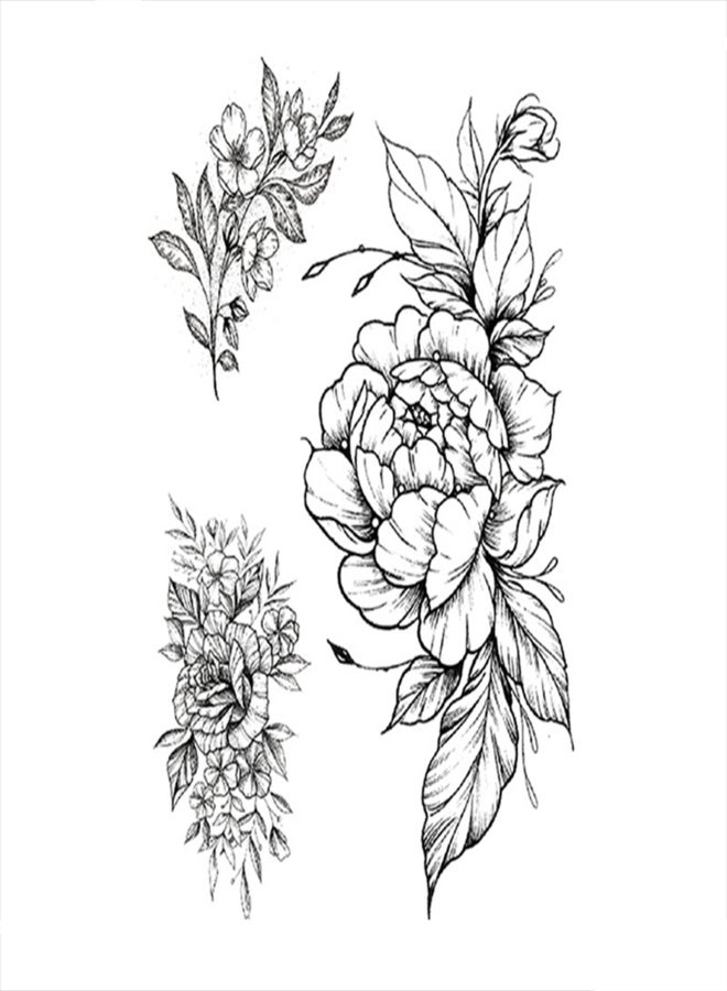 1 Sheet 3D Big Rose Peony Flower Girls Temporary Fake Tattoos Neck Shoulder Sleeve Tattoo Waterproof Tattoos Large Vine Peony Flower Rose DIY Tattoo Stickers for Women - Image 1