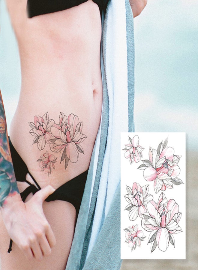 1 Sheet 3D Big Rose Peony Flower Girls Temporary Fake Tattoos Neck Shoulder Sleeve Tattoo Waterproof Tattoos Large Vine Peony Flower Rose DIY Tattoo Stickers for Women - Image 4