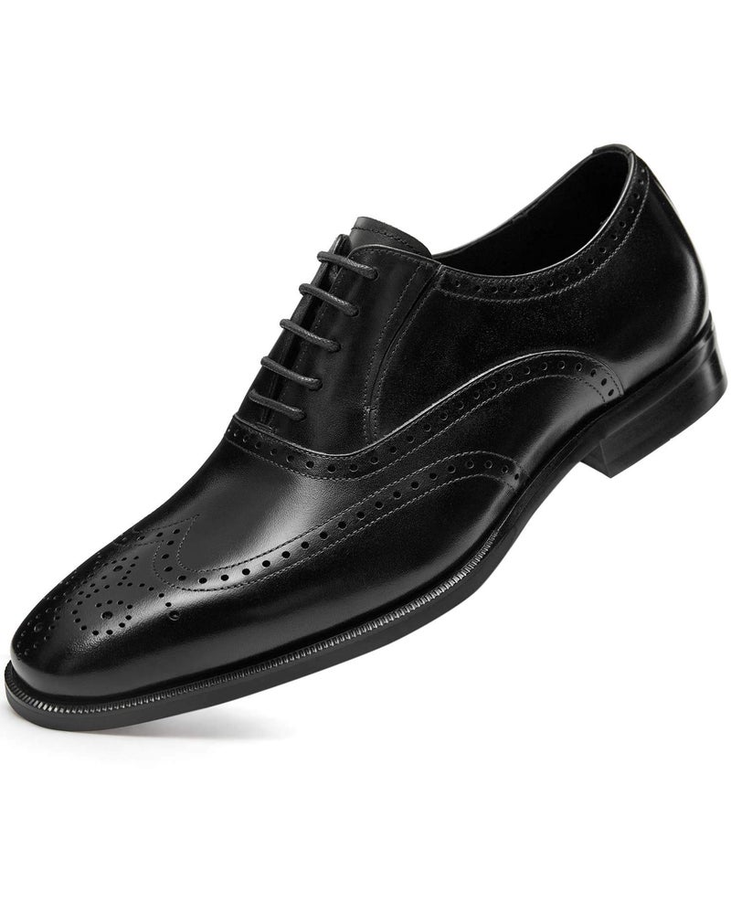 FRASOICUS Men’s Dress Shoes with Genuine Leather in Classic Brogue Elastic Band Oxford Formal (Black, Adult, Men, 10, Numeric, US Footwear Size System, Medium) - Image 2