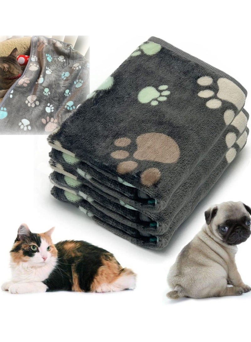 Puppy Blankets Super Soft Warm Sleep Mat Grey Paw Print, 1 Pack Cute Blanket Fluffy Fleece Pet Blanket Flannel Throw Dog Blankets for Small Dogs Puppy Dogs Fluffy Cats, Medium (80 * 100CM) - Image 1