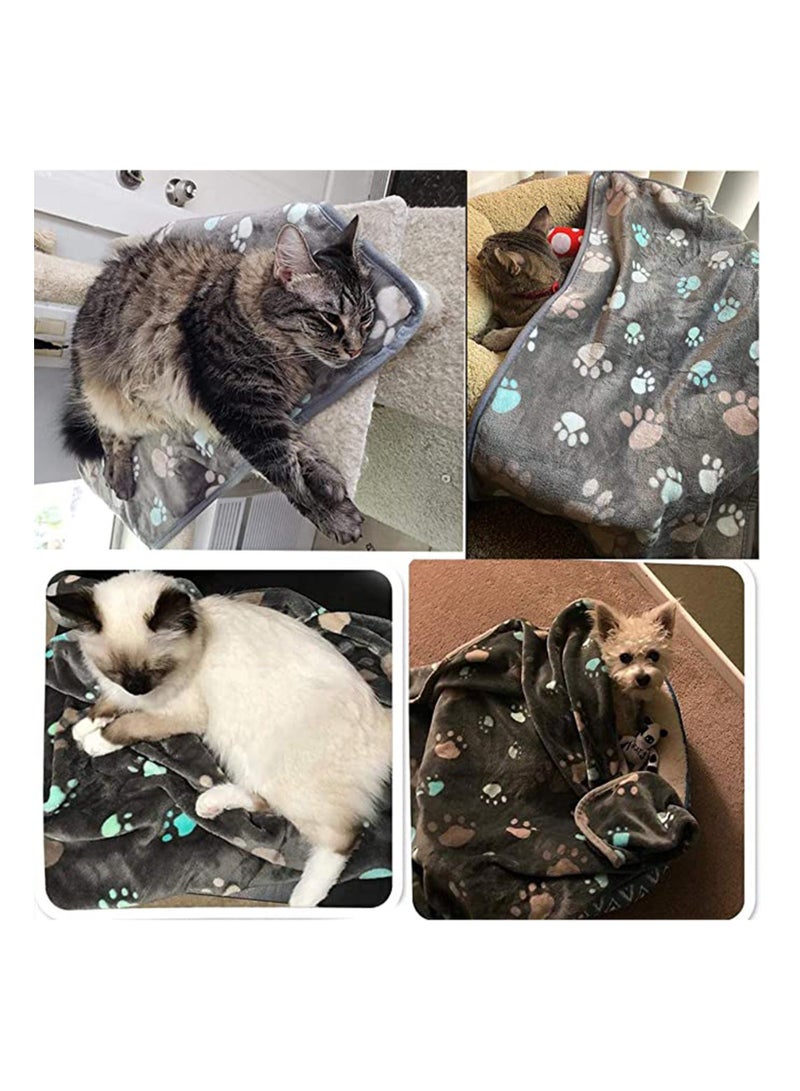 Puppy Blankets Super Soft Warm Sleep Mat Grey Paw Print, 1 Pack Cute Blanket Fluffy Fleece Pet Blanket Flannel Throw Dog Blankets for Small Dogs Puppy Dogs Fluffy Cats, Medium (80 * 100CM) - Image 2