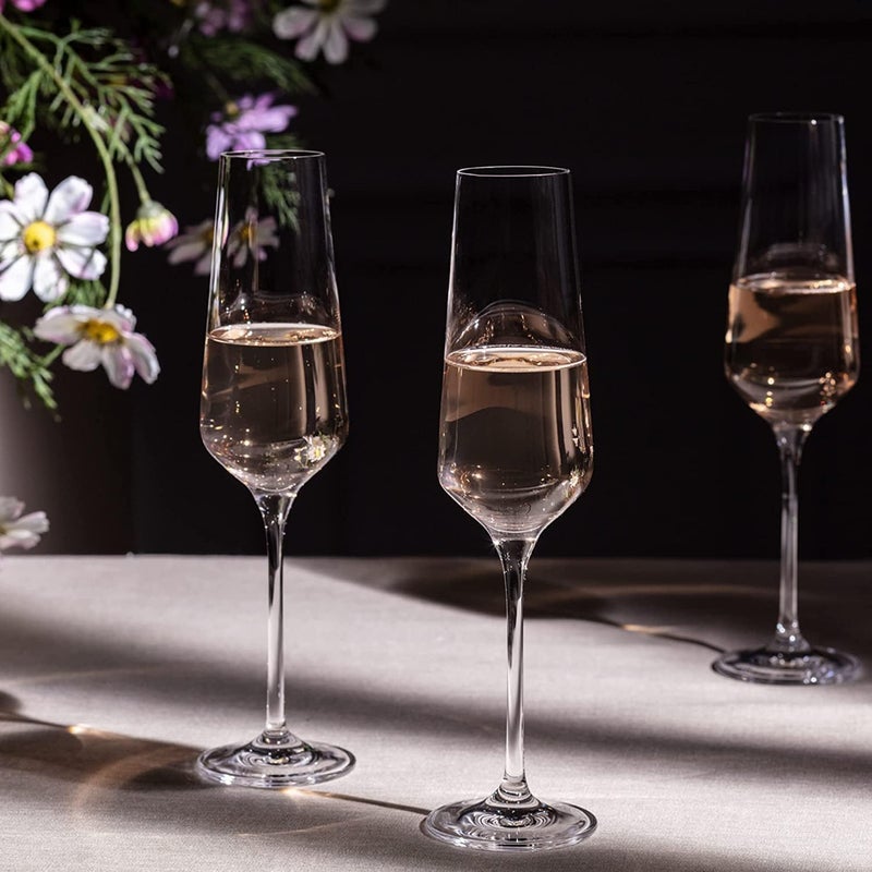 Red-Rubby Italin Premium Luxury Elegant and Stylish Long Stem Champagne Flutes | Crystal Champagne Premium Glass, Unique Wine Glass (250ml, Set of 2) - Image 5
