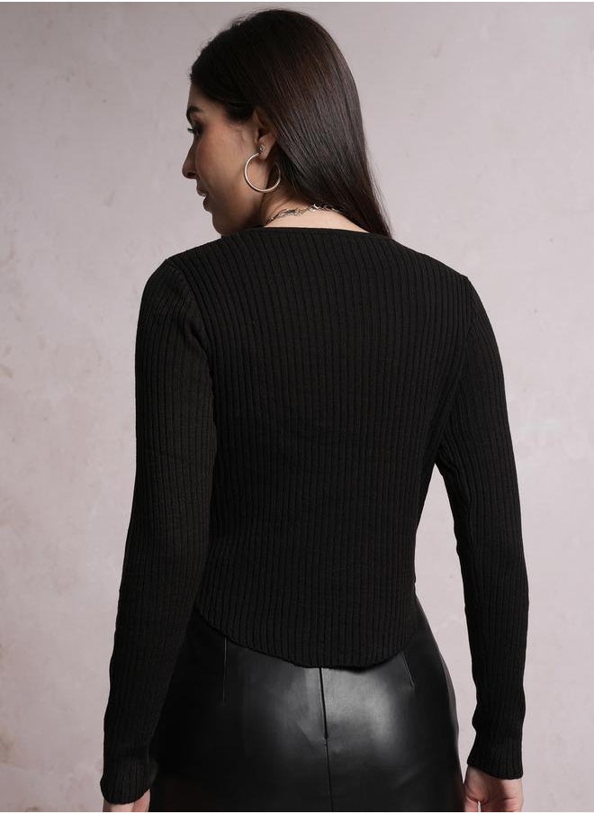 Tokyo Talkies Ribbed V-Neck Long Sleeve Sweater by Styli  - Image 3