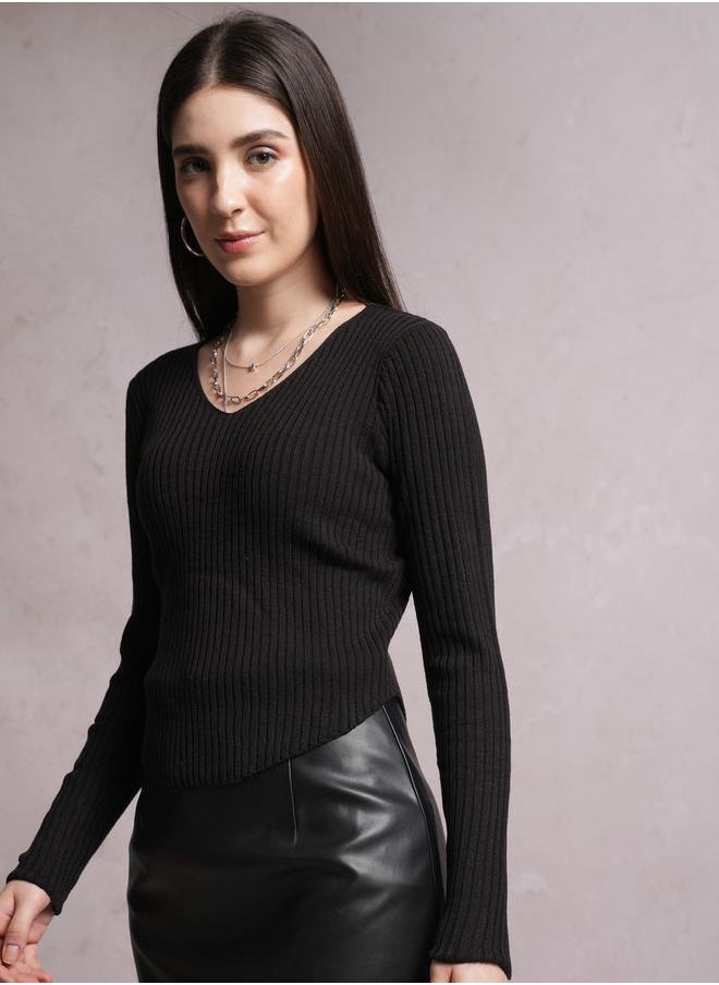 Tokyo Talkies Ribbed V-Neck Long Sleeve Sweater by Styli  - Image 4