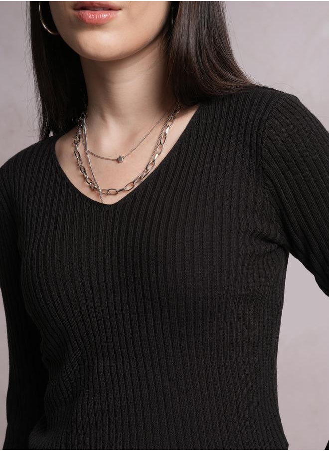 Tokyo Talkies Ribbed V-Neck Long Sleeve Sweater by Styli  - Image 5