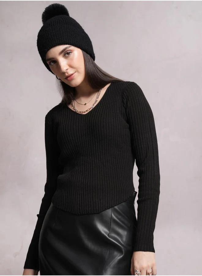 Tokyo Talkies Ribbed V-Neck Long Sleeve Sweater by Styli