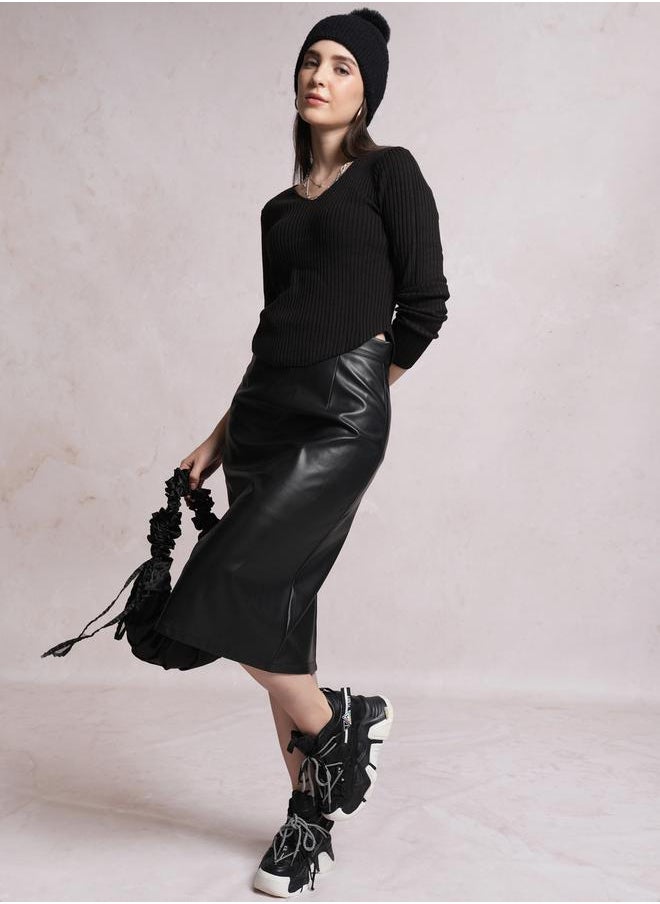 Tokyo Talkies Ribbed V-Neck Long Sleeve Sweater by Styli  - Image 2