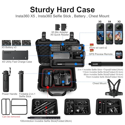 Lekufee Waterproof Hard Case for Insta360 X5 Insta360 X4X3 X4 Air Standard Bundle Starter Bundle Essentials Bundle Motorcycle Bundle and More AccessoriesCase Only - Image 3