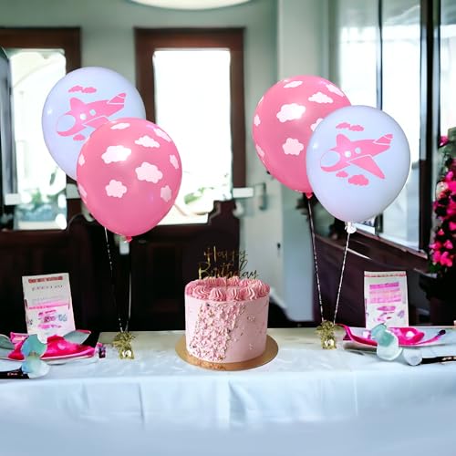 Malayan Products Airplane Latex Balloons 12 Count Flight Attendant Birthday Party Pilot Party Jet Baby Shower Classroom Decoration Girl Flying Balloons 12 Inch Standard Size Pink Clouds - Image 5