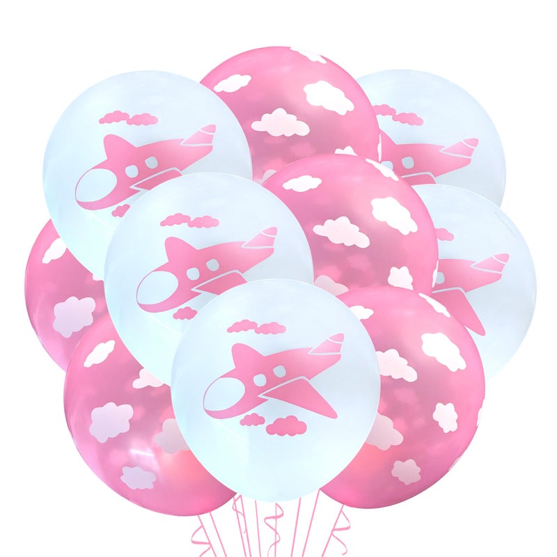 Malayan Products Airplane Latex Balloons 12 Count Flight Attendant Birthday Party Pilot Party Jet Baby Shower Classroom Decoration Girl Flying Balloons 12 Inch Standard Size Pink Clouds - Image 3