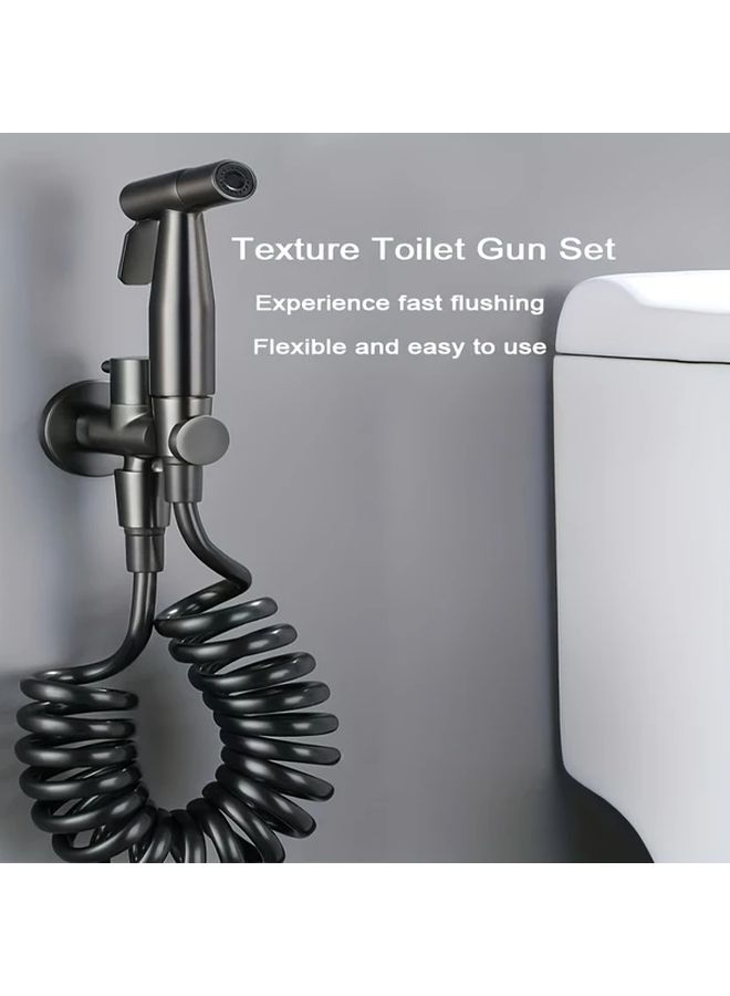 Grey Stainless Steel Handheld Toilet Cleaning Kit with Wall Mount Bidet Sprayer Non Electric Ceramic Valve Includes Installation Accessories - Image 1