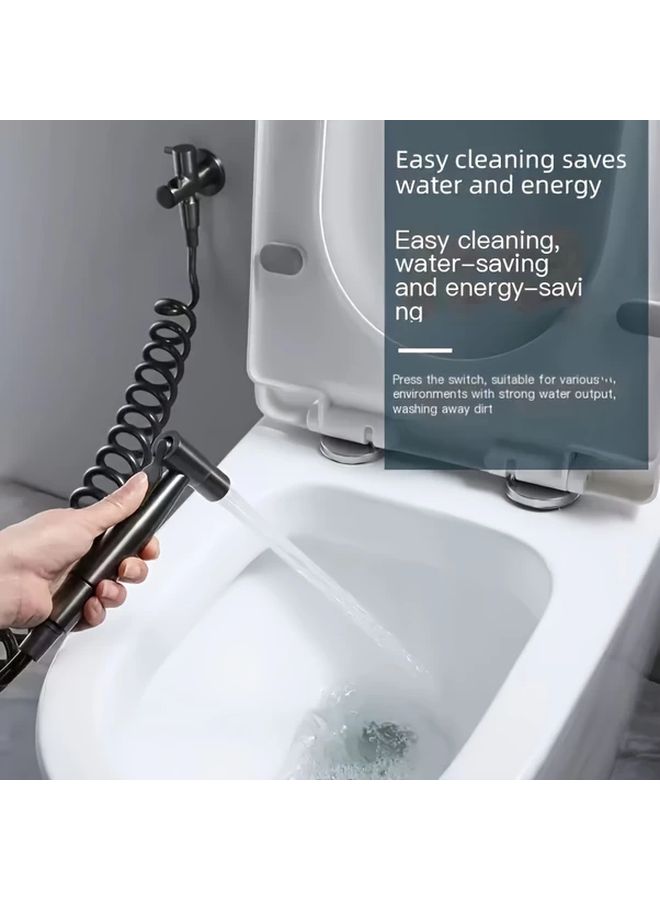 Grey Stainless Steel Handheld Toilet Cleaning Kit with Wall Mount Bidet Sprayer Non Electric Ceramic Valve Includes Installation Accessories - Image 2