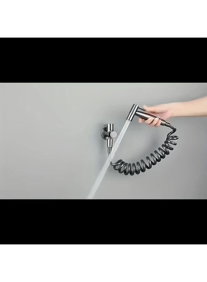 Grey Stainless Steel Handheld Toilet Cleaning Kit with Wall Mount Bidet Sprayer Non Electric Ceramic Valve Includes Installation Accessories - Image 5