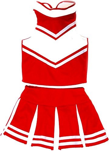 Total 2550 Big Girls' Women Cheerleader Costume Uniform Cheerleading Adult Dress Outfit Halloween Red/White (XS/ 0-2) - Image 1