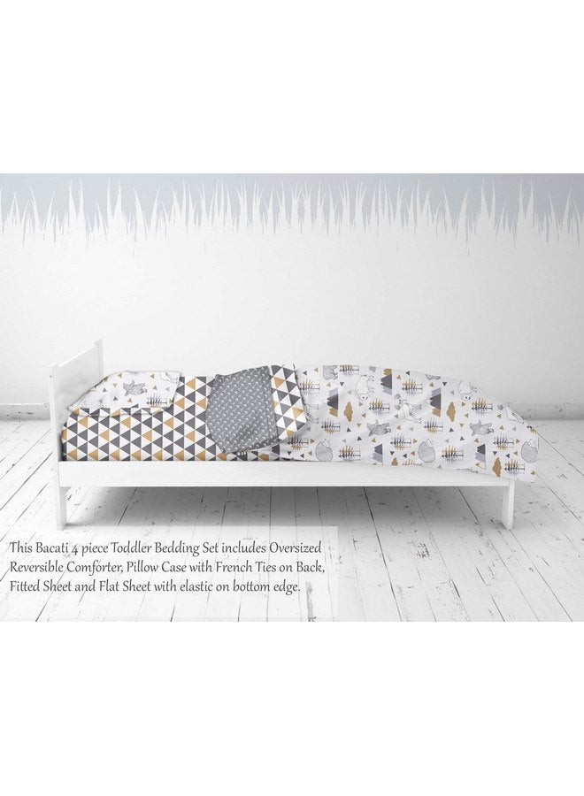 Bacati Woodlands Grey/Beige Neutral Cotton 4 Pc Toddler Bedding Set, Beige/Grey - Image 5