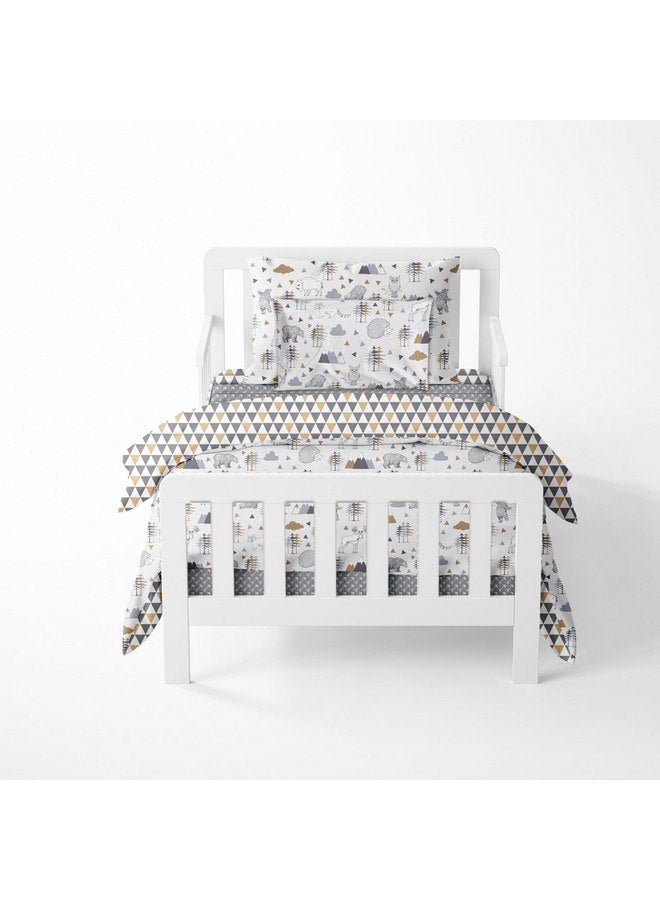 Bacati Woodlands Grey/Beige Neutral Cotton 4 Pc Toddler Bedding Set, Beige/Grey - Image 1