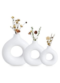 Generic Set of 3 Hollow Ceramic Vases – Matte Round Flower Vases for Modern Farmhouse Home Décor, Living Room, Bookshelf, Mantel & Minimalist Coffee Table Accents  - Image 1