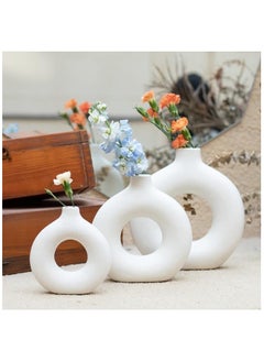 Generic Set of 3 Hollow Ceramic Vases – Matte Round Flower Vases for Modern Farmhouse Home Décor, Living Room, Bookshelf, Mantel & Minimalist Coffee Table Accents  - Image 2