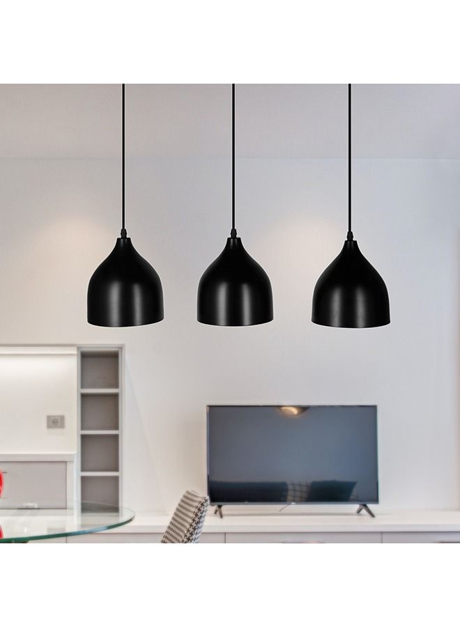 الروضة للإضاءة نجفة فانل 3 لمبة | حديث ديكور LED E27 معلقة مصباح سقف اضاءة داخلية مصباح معلق دلاية سقف مودرن نجفة | مناسبة لأي غرفة | | اللون: أسود | المقاس: 70x65 سم - Image 2