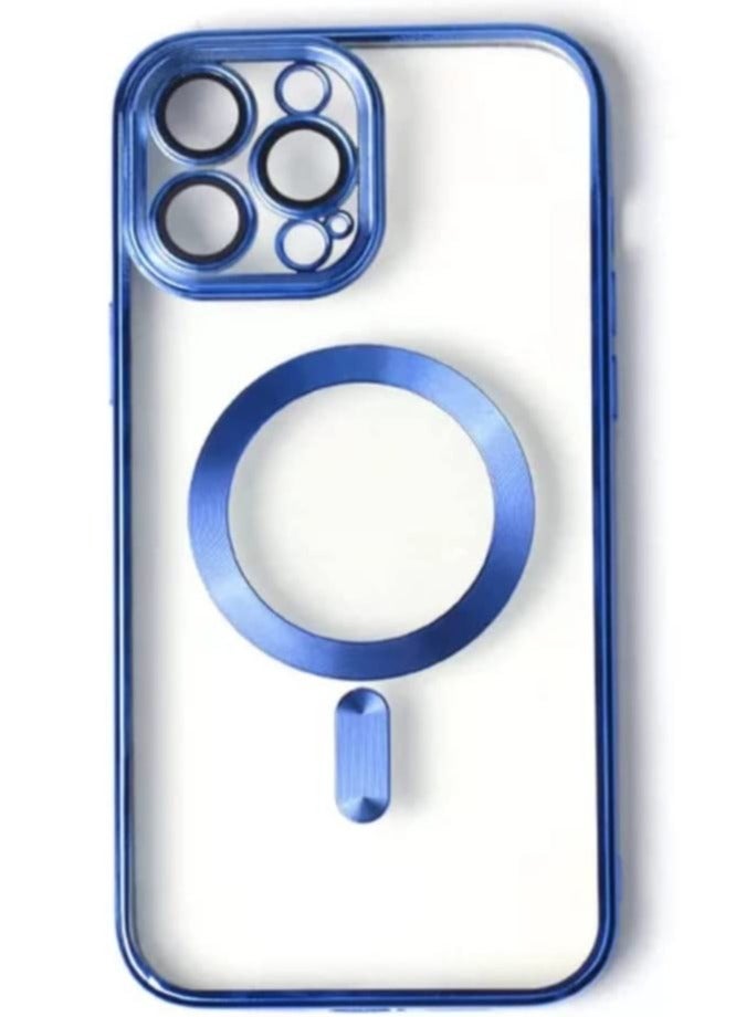 ELTRAZONE Luxury Plating Clear Magnetic For Magsafe Wireless Charge Case Compatible With IPhone 14 Pro|14 Pro Max Soft Silicone Ultraslim Edges Protective TPU PC Hybrid Case(Blue Pro Max) - Image 1
