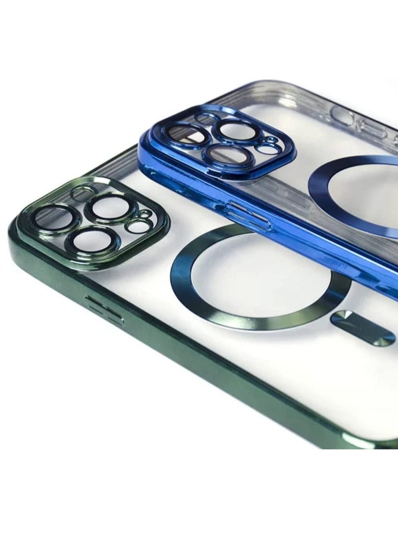 ELTRAZONE Luxury Plating Clear Magnetic For Magsafe Wireless Charge Case Compatible With IPhone 14 Pro|14 Pro Max Soft Silicone Ultraslim Edges Protective TPU PC Hybrid Case(Blue Pro Max) - Image 2