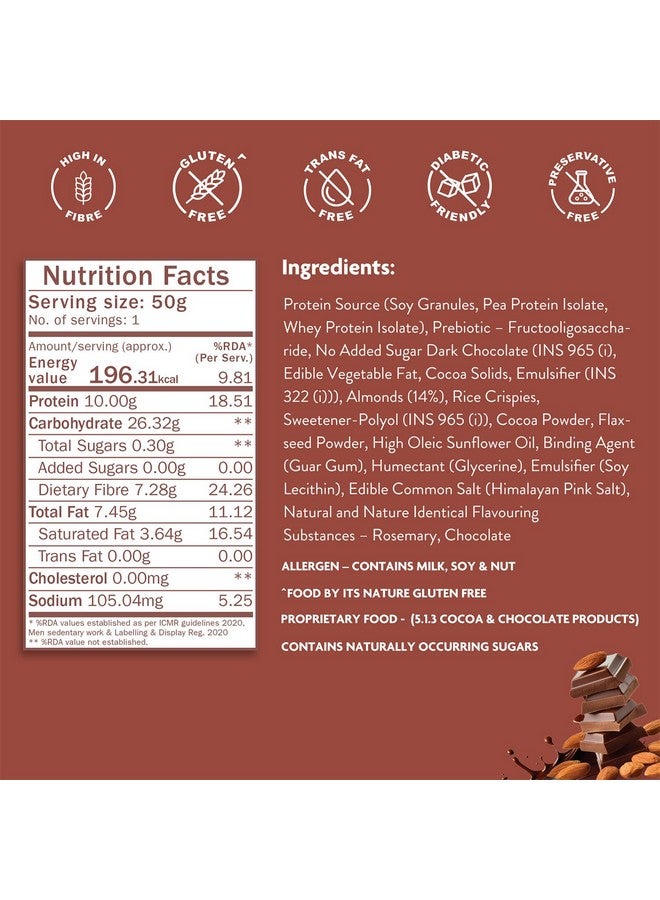Phab 10g Choco Almond Crunch Protein Bars | (Pack of 6 x 50g) | 14% Roasted Almonds | Crunchy, No added sugar, High Fibre, No Preservatives, Trans Fat Free | Healthy Snack - Image 4