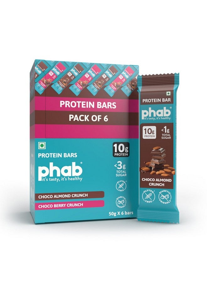Phab 10g Choco Almond Crunch Protein Bars | (Pack of 6 x 50g) | 14% Roasted Almonds | Crunchy, No added sugar, High Fibre, No Preservatives, Trans Fat Free | Healthy Snack - Image 1