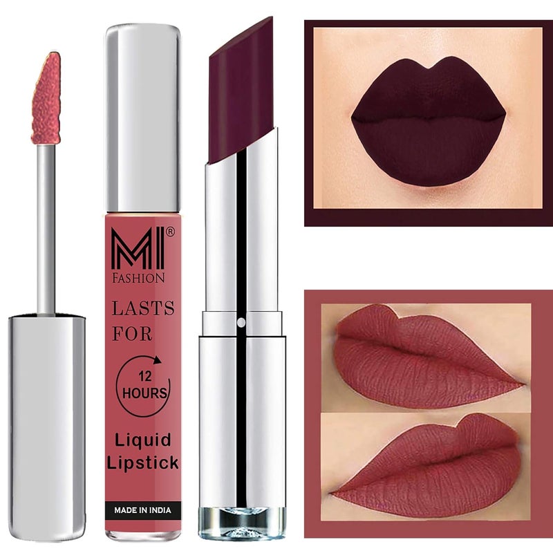MI Fashion Made in India Lipstick Combo Offers 100 Veg Long Lasting Nude Liquid Matte Lipstick Maroon Rebel Creamy Matte Lipstick - Image 1