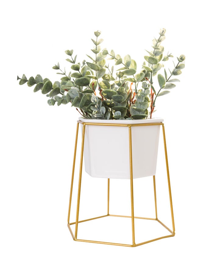 NIBEMINENT Nordic Style Flower Vase Gold/White 14.5 × 17cm