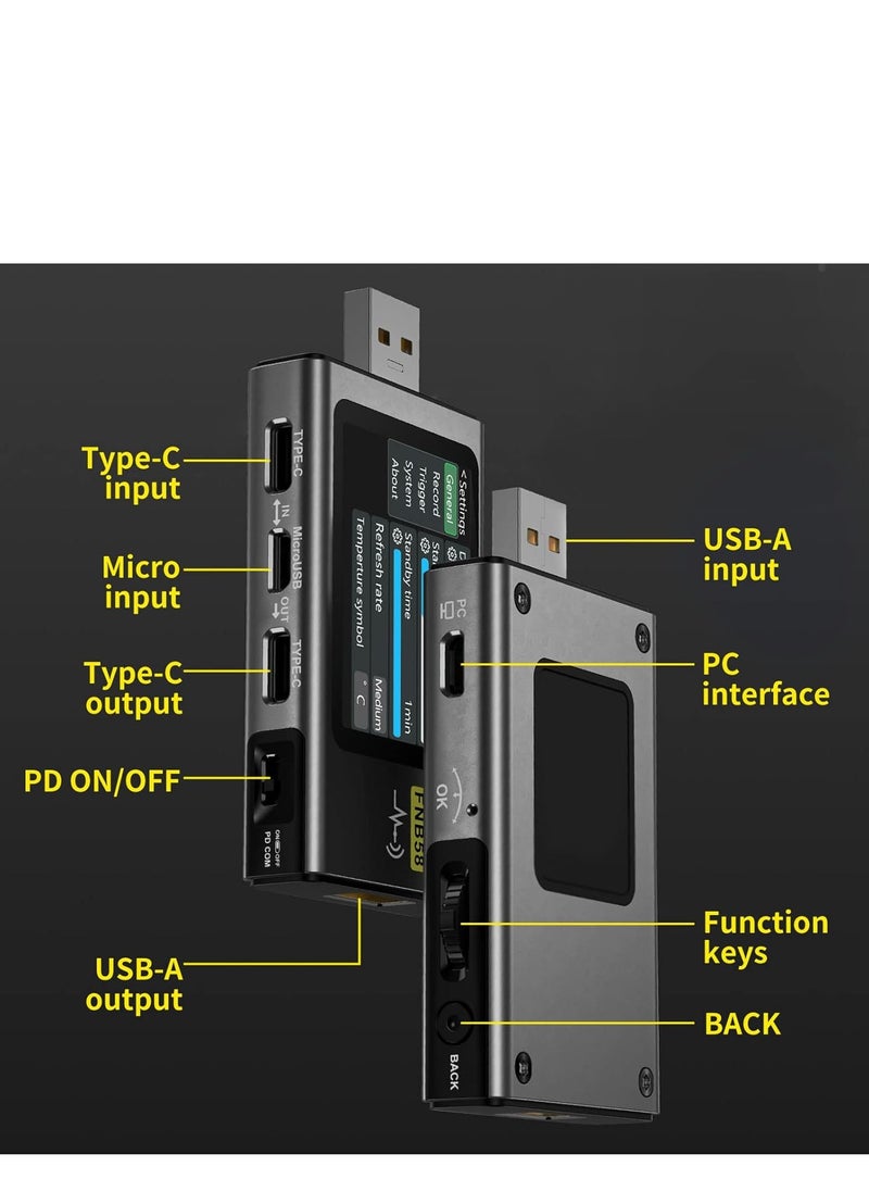 FNIRSI - FNB58 USB Tester, USB Voltage Meter PD Trigger Digital Voltmeter Current Tester USB Type-C Fast Charging Protocol Capacity Tester Protocol Power Detection Max 7A Ammeter Tool Voltmeter - Image 1