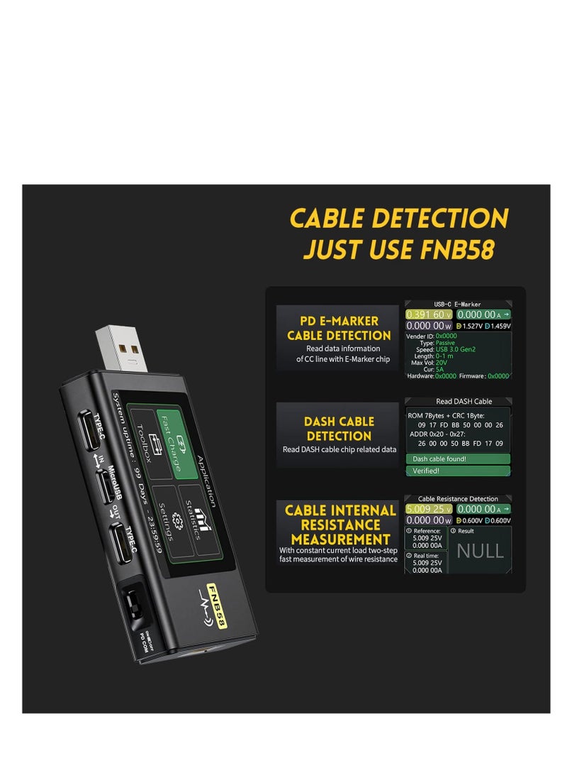 FNIRSI - FNB58 USB Tester, USB Voltage Meter PD Trigger Digital Voltmeter Current Tester USB Type-C Fast Charging Protocol Capacity Tester Protocol Power Detection Max 7A Ammeter Tool Voltmeter - Image 1