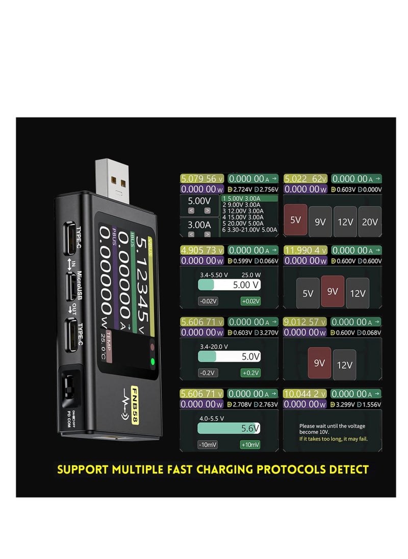 FNIRSI - FNB58 USB Tester, USB Voltage Meter PD Trigger Digital Voltmeter Current Tester USB Type-C Fast Charging Protocol Capacity Tester Protocol Power Detection Max 7A Ammeter Tool Voltmeter - Image 1