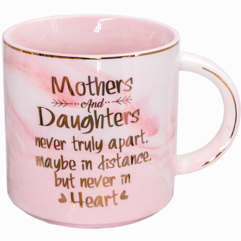 Mugpie Mom Mug Gifts from Daughter Funny Mothers and Daughters Never Truly Apart Coffee Cup Birthday Gift Mothers Day Christmas Gifts for Mom Mothers Mommy Cute Pink Ceramic Mug 115oz