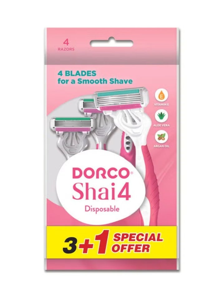 DORCO Set of 3+1 - Shai4 Disposable Razor Pink 