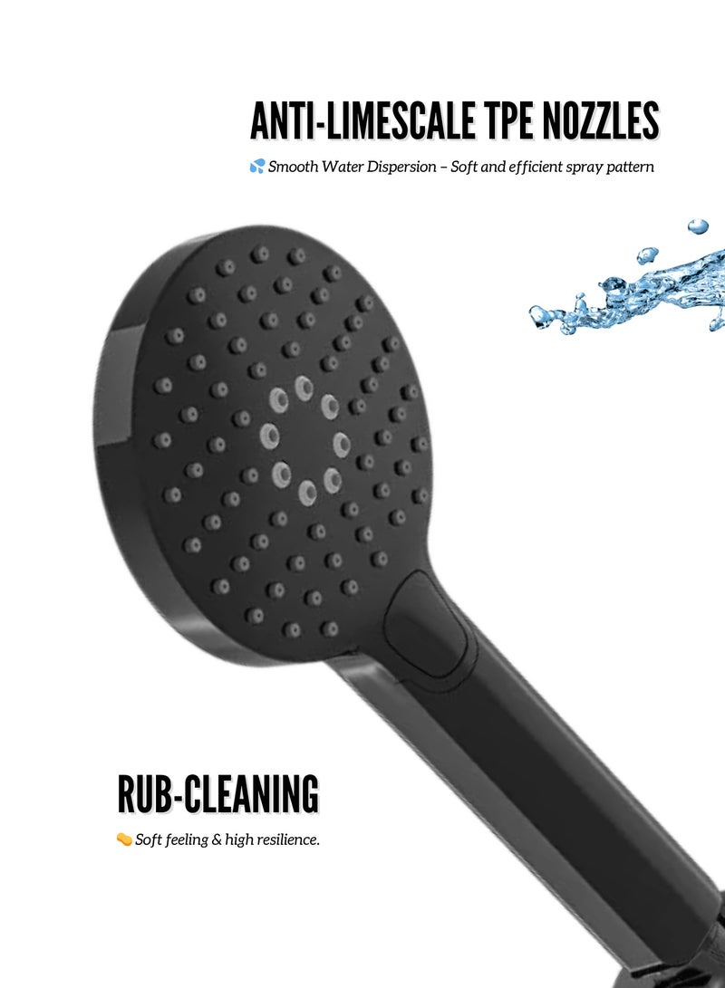 MAAT Rainmax Jet Black Hand Shower Set | Matte Black Finish | Premium Turkish Hand Shower | High Pressure Spray | Stylish & Durable  - Image 2