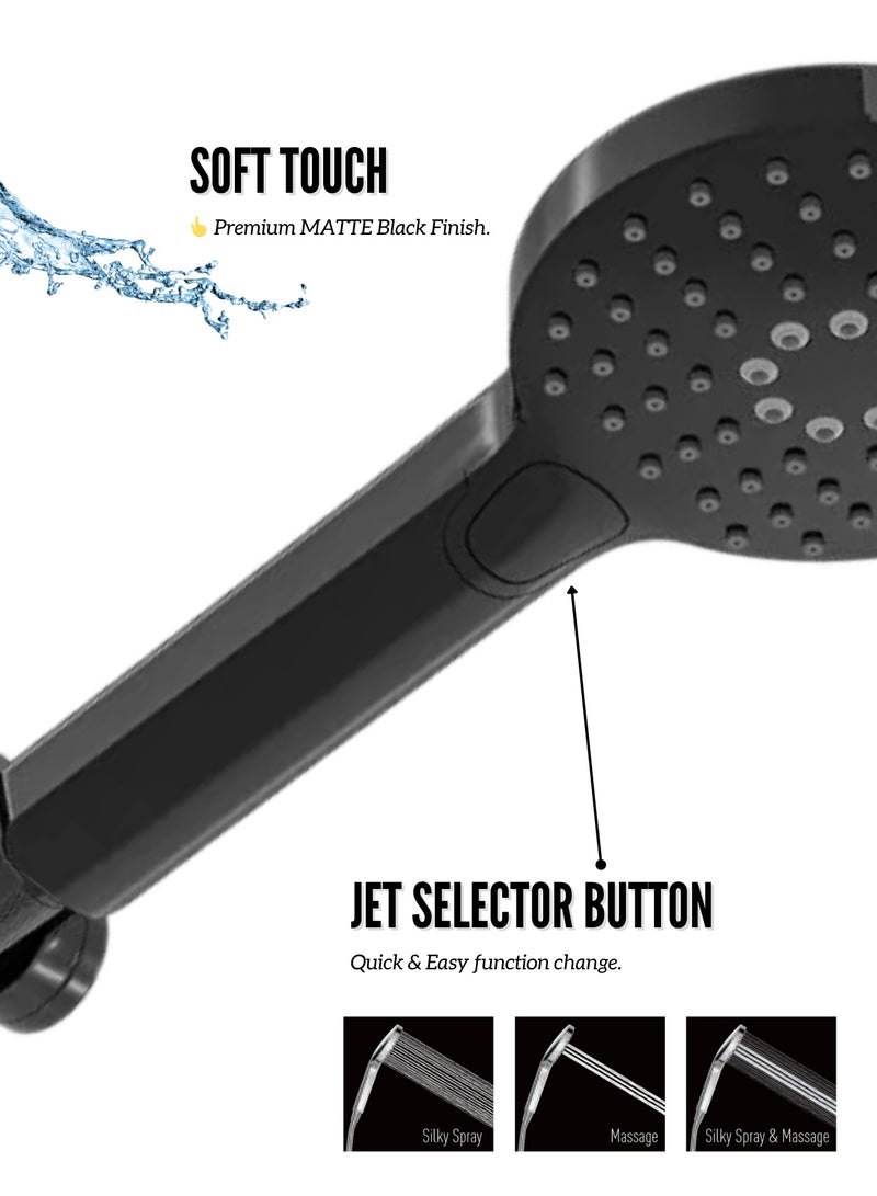 MAAT Rainmax Jet Black Hand Shower Set | Matte Black Finish | Premium Turkish Hand Shower | High Pressure Spray | Stylish & Durable  - Image 3