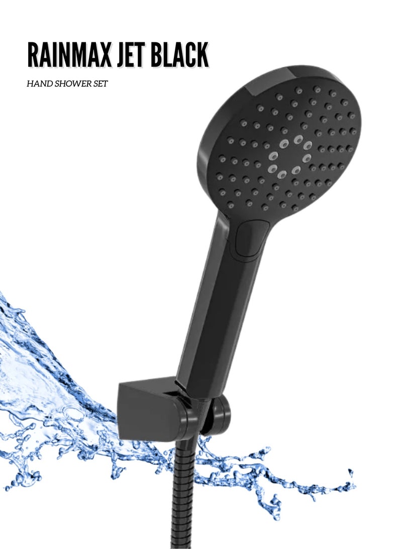 MAAT Rainmax Jet Black Hand Shower Set | Matte Black Finish | Premium Turkish Hand Shower | High Pressure Spray | Stylish & Durable  - Image 1