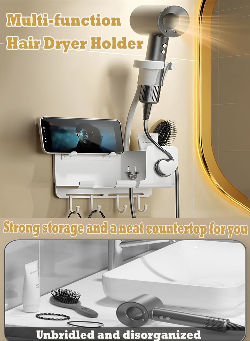 SYOSI Wall Mount Hair Dryer Holder, No Hole Adhesive Installation, Blow Dryer Holder Wall Mount Compatible with Dyson and Other Multi-Brand Hair Dryers - Image 3